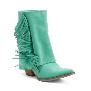 DINGO Green Made In Mexico Suede Marlie Snip Boots With Fringe Trim